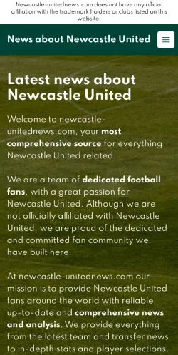 Podgląd witryny Newcastle United News, medium z kraju Stany Zjednoczone do artykułów sponsorowanych