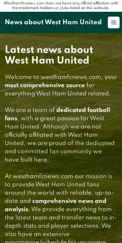 Podgląd witryny West Ham United News, medium z kraju Stany Zjednoczone do artykułów sponsorowanych