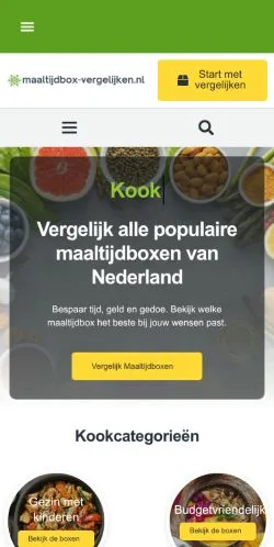 Vista previa del sitio Maaltijdboxen Vergelijken, medio de Países Bajos para artículos patrocinados