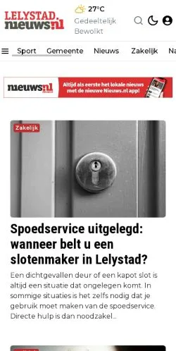 Podgląd witryny Lelystad Nieuws, medium z kraju Holandia do artykułów sponsorowanych