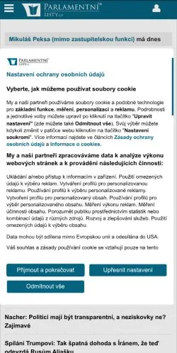 Podgląd witryny ParlamentniListy, medium z kraju Czechy do artykułów sponsorowanych