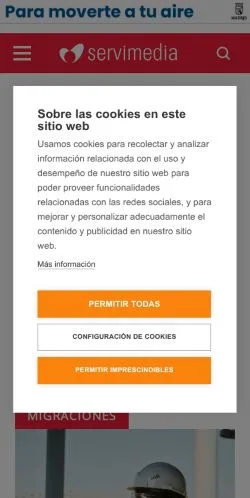 Förhandsvisning av webbplatsen Servimedia, medium i Spanien för sponsrade artiklar