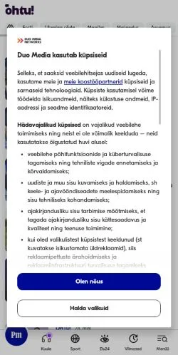 Podgląd witryny Õhtu!, medium z kraju Estonia do artykułów sponsorowanych