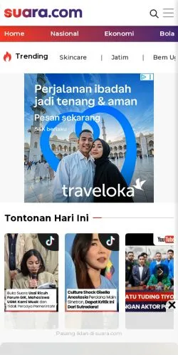 Forhåndsvisning av nettstedet Suara, medium fra Indonesia for sponsede artikler