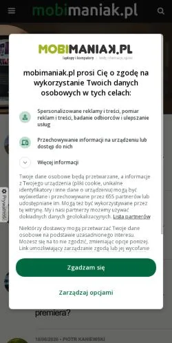 Anteprima del sito Mobimaniak, media di Polonia per articoli sponsorizzati