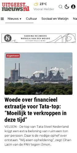 Anteprima del sito Uitgeest Nieuws, media di Paesi Bassi per articoli sponsorizzati