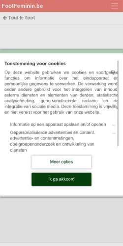 Anteprima del sito FootFeminin, media di Belgio per articoli sponsorizzati