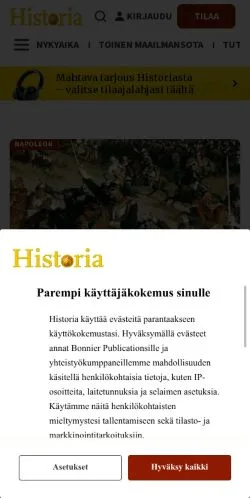 Anteprima del sito Historianet, media di Finlandia per articoli sponsorizzati