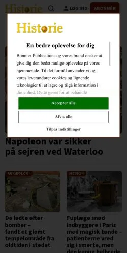 Voorbeeld van de site Historie, medium uit Denemarken voor gesponsorde artikelen