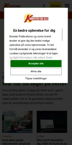 Förhandsvisning av webbplatsen Komputer for Alle, medium i Danmark för sponsrade artiklar