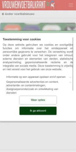 Anteprima del sito Vrouwenvoetbalkrant, media di Belgio per articoli sponsorizzati