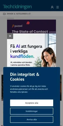 Anteprima del sito Techtidningen, media di Svezia per articoli sponsorizzati