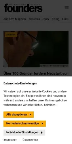 Anteprima del sito Founders Magazin, media di Germania per articoli sponsorizzati
