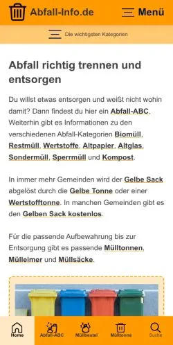 Voorbeeld van de site Abfall-Info, medium uit Duitsland voor gesponsorde artikelen