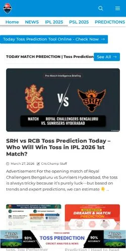 Anteprima del sito CricChamp, media di India per articoli sponsorizzati