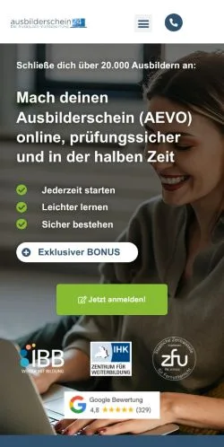 Anteprima del sito Ausbilderschein StoryLearning, media di Germania per articoli sponsorizzati
