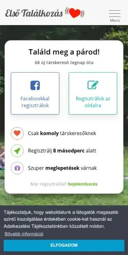 Anteprima del sito Első Találkozás, media di Ungheria per articoli sponsorizzati