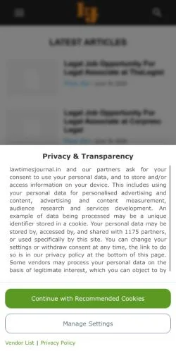 Anteprima del sito Law Times Journal, media di India per articoli sponsorizzati