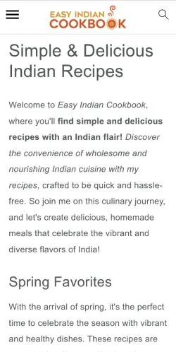 Sponsorlu makaleler için Amerika Birleşik Devletleri medyası Easy Indian Cookbook sitesinin önizlemesi