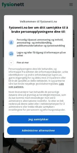 Anteprima del sito Fysionett, media di Norvegia per articoli sponsorizzati