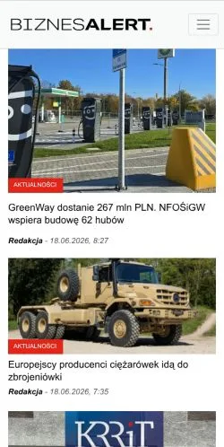 Anteprima del sito Biznes Alert, media di Polonia per articoli sponsorizzati