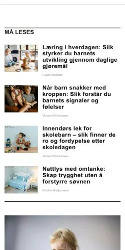 スポンサード記事向けのノルウェーメディア、elskerbarnet.comのサイトプレビュー