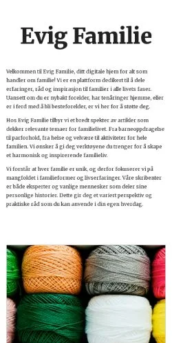 Podgląd witryny evigfamilie.com, medium z kraju Norwegia do artykułów sponsorowanych