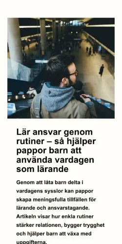 Forhåndsvisning af faderfix.se, medie fra Sverige til sponsorerede artikler