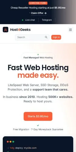 Förhandsvisning av webbplatsen Host4Geeks, medium i USA för sponsrade artiklar