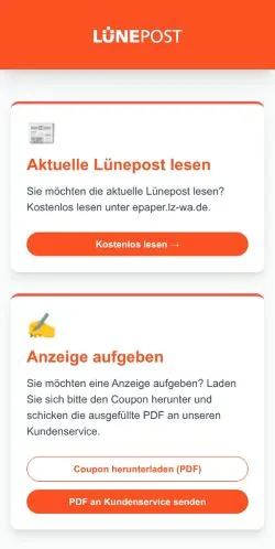Förhandsvisning av webbplatsen Lünepost, medium i Tyskland för sponsrade artiklar