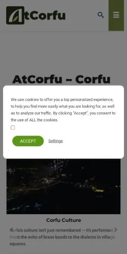 Forhåndsvisning av nettstedet AtCorfu – Corfu Travel Guide, medium fra USA for sponsede artikler