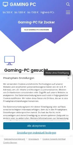 Sponsorlu makaleler için Almanya medyası Komplett Gaming PC sitesinin önizlemesi