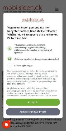 Aperçu du site Mobilsiden, média de Danemark pour articles sponsorisés