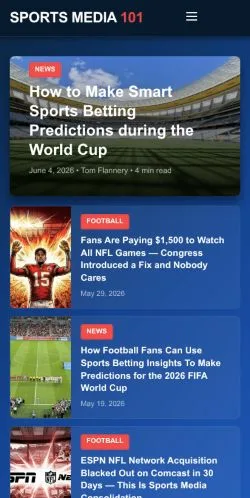 Podgląd witryny Sports Media 101, medium z kraju Stany Zjednoczone do artykułów sponsorowanych