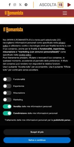Anteprima del sito Il Romanista, media di Italia per articoli sponsorizzati