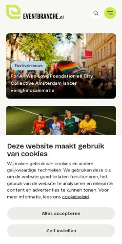 スポンサード記事向けのオランダメディア、Eventbrancheのサイトプレビュー