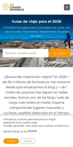 Anteprima del sito 101 Lugares Increíbles, media di Spagna per articoli sponsorizzati