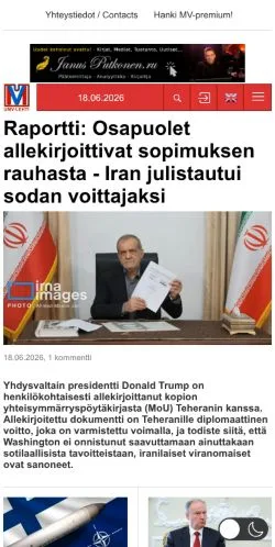 Anteprima del sito MV-Lehti, media di Finlandia per articoli sponsorizzati