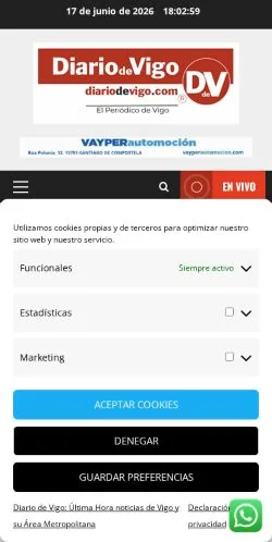 Podgląd witryny Diario de Vigo, medium z kraju Hiszpania do artykułów sponsorowanych