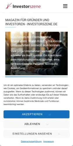 Anteprima del sito Investorszene, media di Germania per articoli sponsorizzati