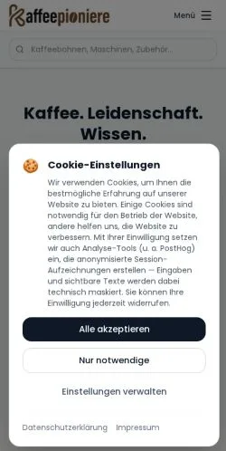 Anteprima del sito Kaffeepioniere, media di Germania per articoli sponsorizzati