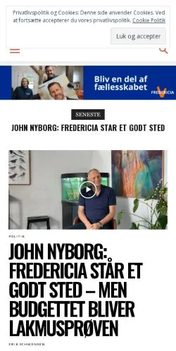 Anteprima del sito Fredericiaavisen, media di Danimarca per articoli sponsorizzati