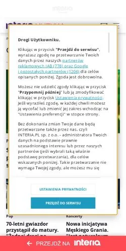 스폰서 기사용 폴란드 매체 Muzyka Interia 사이트 미리보기