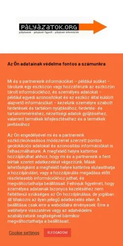 Anteprima del sito Pályázatok, media di Ungheria per articoli sponsorizzati