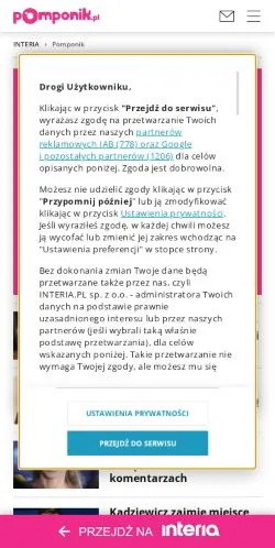 Sponsorlu makaleler için Polonya medyası Pomponik sitesinin önizlemesi
