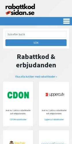 Anteprima del sito Rabattkodsidan, media di Svezia per articoli sponsorizzati