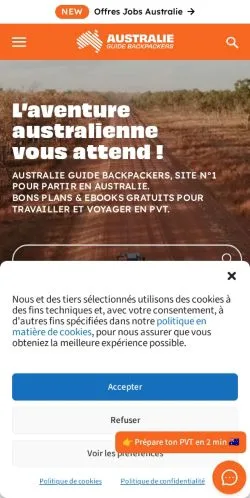 스폰서 기사용 프랑스 매체 Australie Guide Backpackers 사이트 미리보기