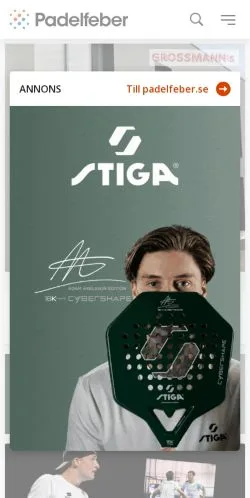 Anteprima del sito Padelfeber, media di Svezia per articoli sponsorizzati