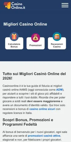 Anteprima del sito CasinoOnline, media di Italia per articoli sponsorizzati