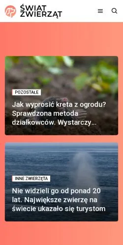 Podgląd witryny Świat Zwierząt, medium z kraju Polska do artykułów sponsorowanych